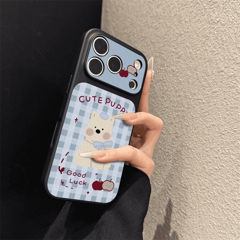 Blue grid milk dog is suitable for iPhone17promax mobile phone case Apple 16pro new niche
