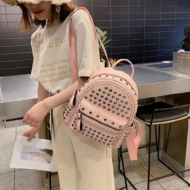 Retro Leather Backpack All-match Satchel Rivet Studded School Bag for Shopping