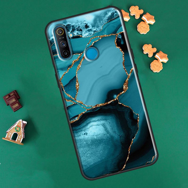Teal Blue Gold Agat Marble dla Realme GT Neo 2 7 8 Pro 8i 9i C3 C21 Etui dla OnePlus 10 Pro 9 Pro Nord2 8T 9R