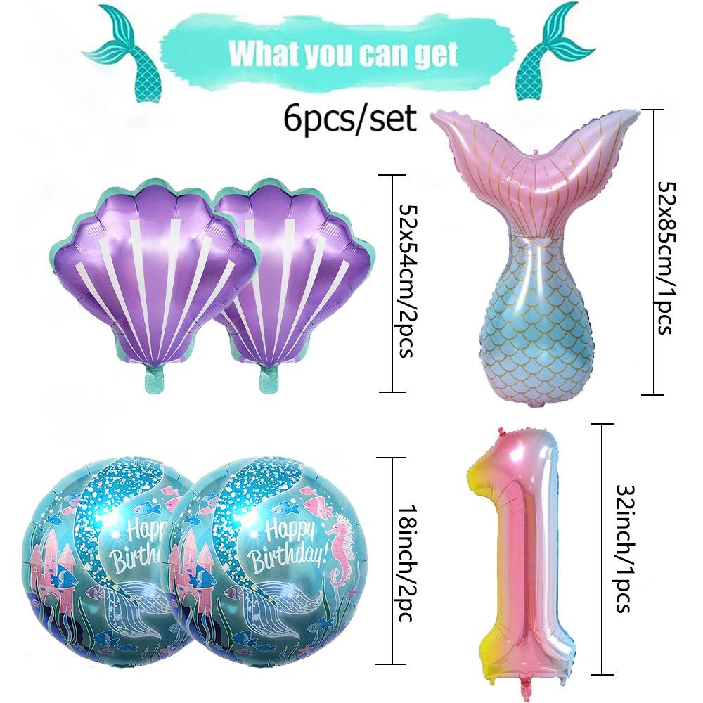 Mermaid Balloon 32 inch Digital Aluminum Foil Balloon Children's Birthday Party Decoration Baby Shower Decoration
