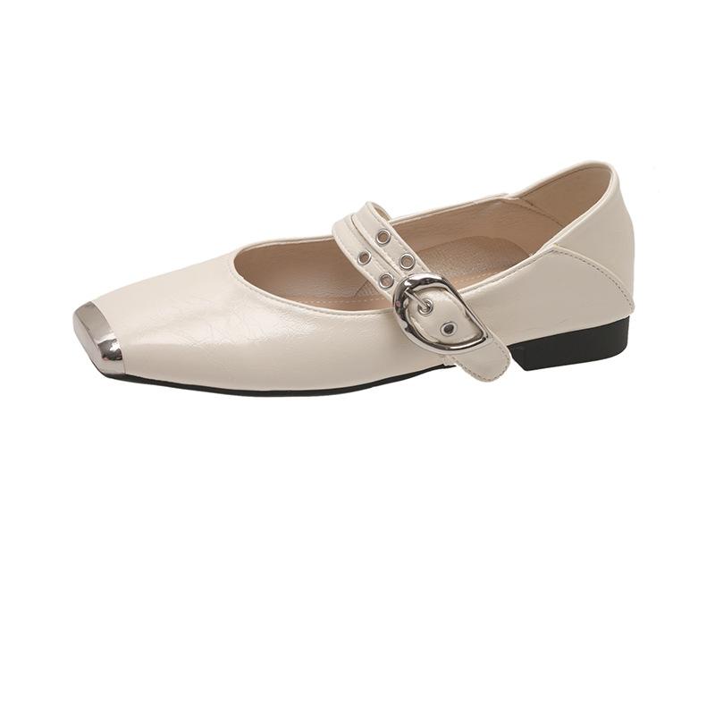 

Модные женские балетки Весна Лето Мода Металлический квадратный носок Неглубокие туфли Мэри Джейн Мягкая кожа Повседневные балетки для женщины 40
