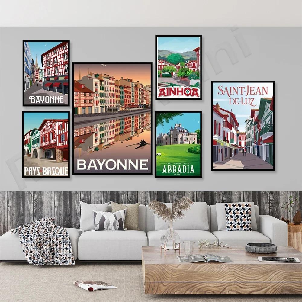 

Эноа - Байонна, Сен-Жан-де-Люз, Сан-Себастьян, Гетари, Саре, Страна Басков, Испания, городской пейзаж, туристический плакат на закате