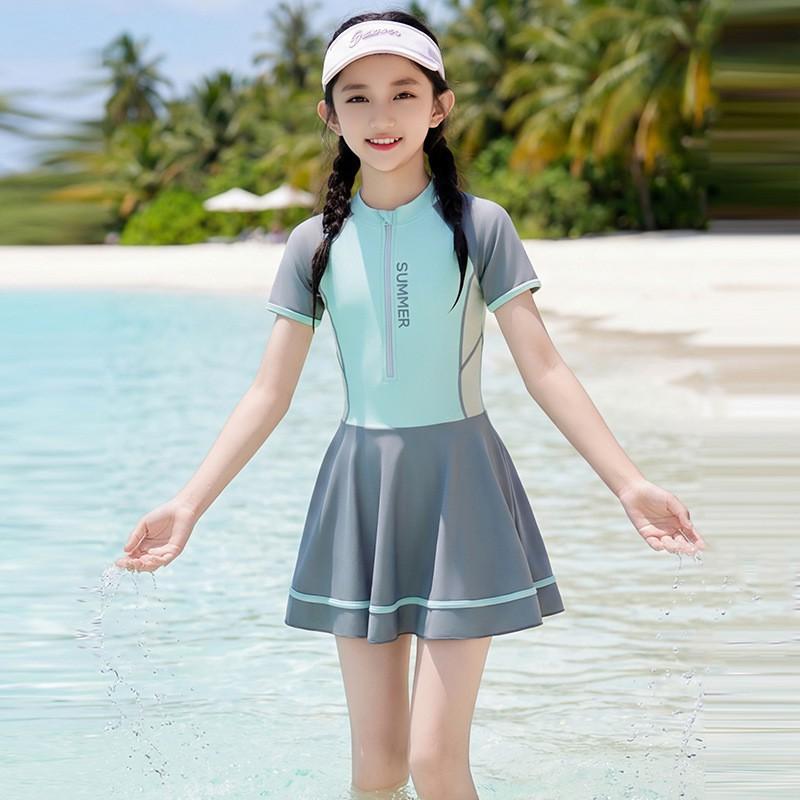 

Children s Swimsuit Female Eldest Child s One-piece Skirt Primary School Junior High Sports Swimming Class Hot Suit 5XL синій