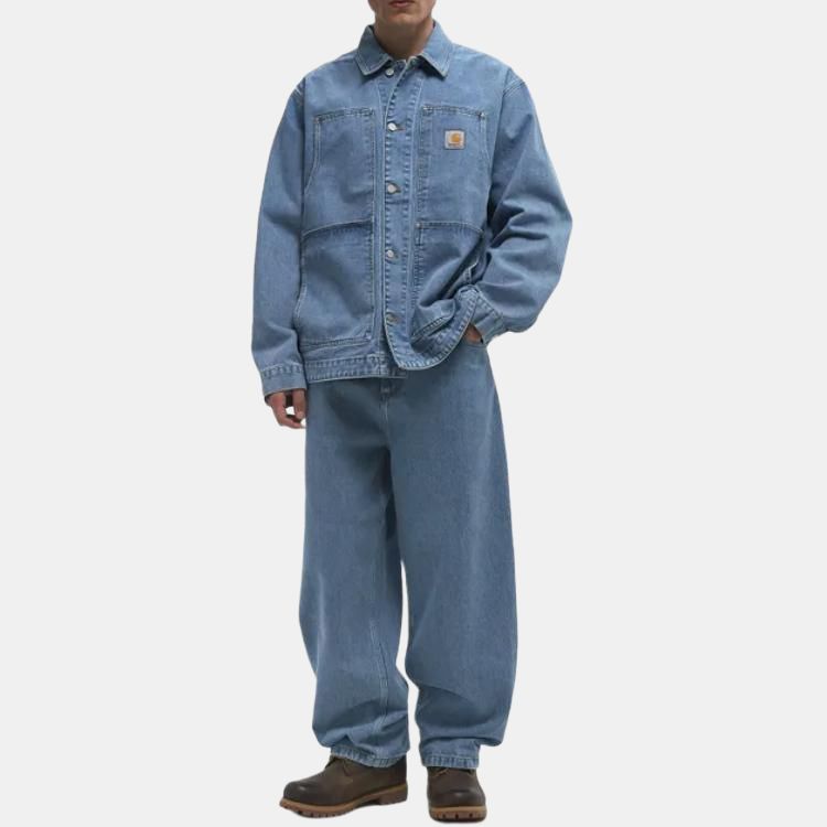 Carhartt WIP Logo Single-Breasted Long Sleeve Denim Jacket Men jackets Light-Blue I0348660112