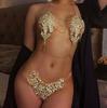 Sexy Rhinestone Chain Body Lingerie Set Heart Body Jewelry for Women Fashion Bikini Underwear Bling Crystal Bra Thong #0699