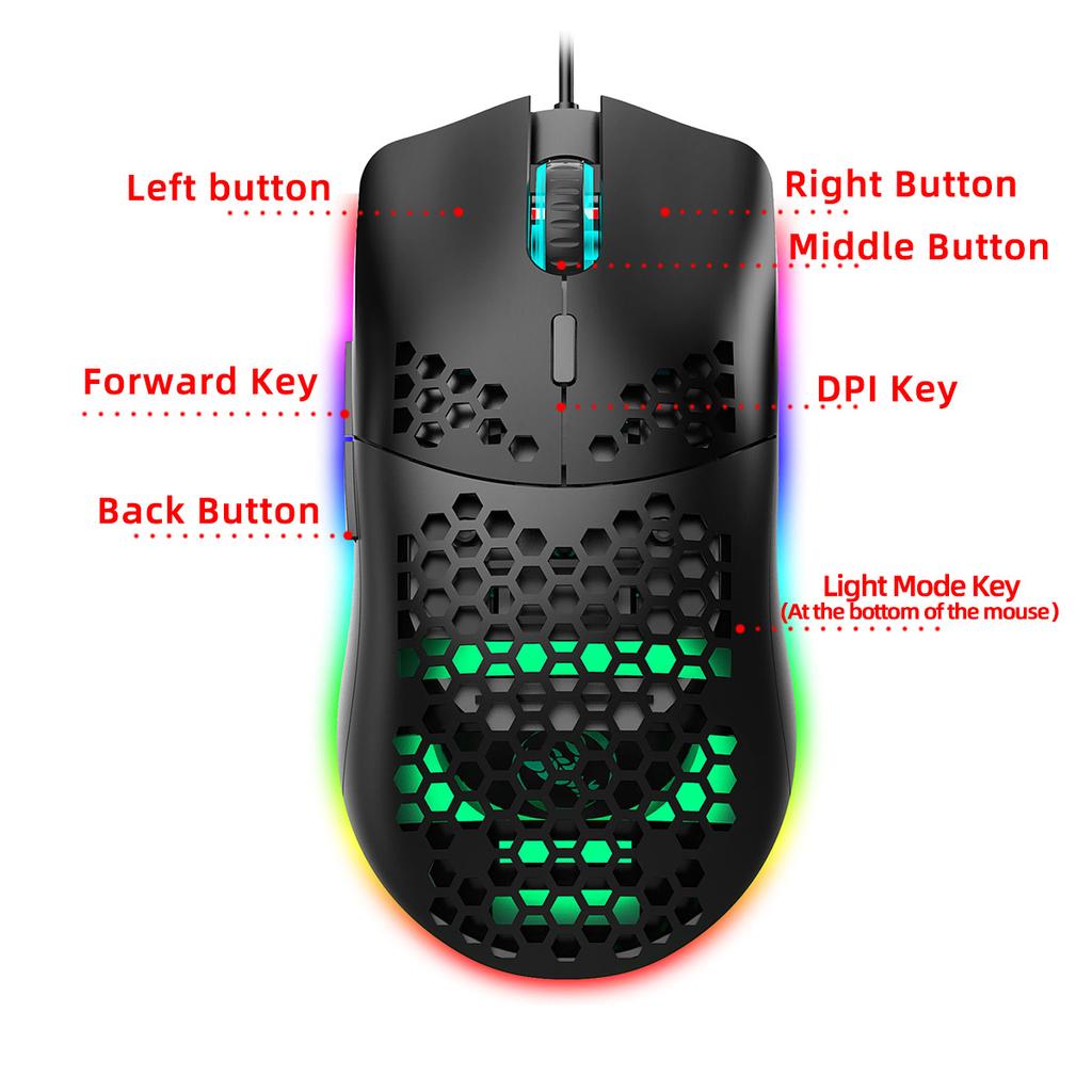 Cave Mouse RGB Luminous Macro Programming Game Mouse With 6 Buttons To Turn Off Lights, Supports Various Wired Mice