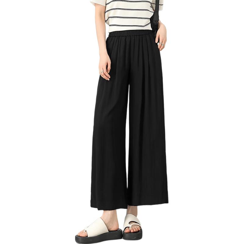 Shandubila Women s Summer Pleated Wide-Leg Cropped Pants L
