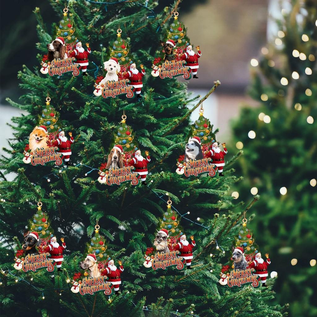 Adorable Christmas Dog Ornament For Festive Home Decor Charming Acrylic Santa Design