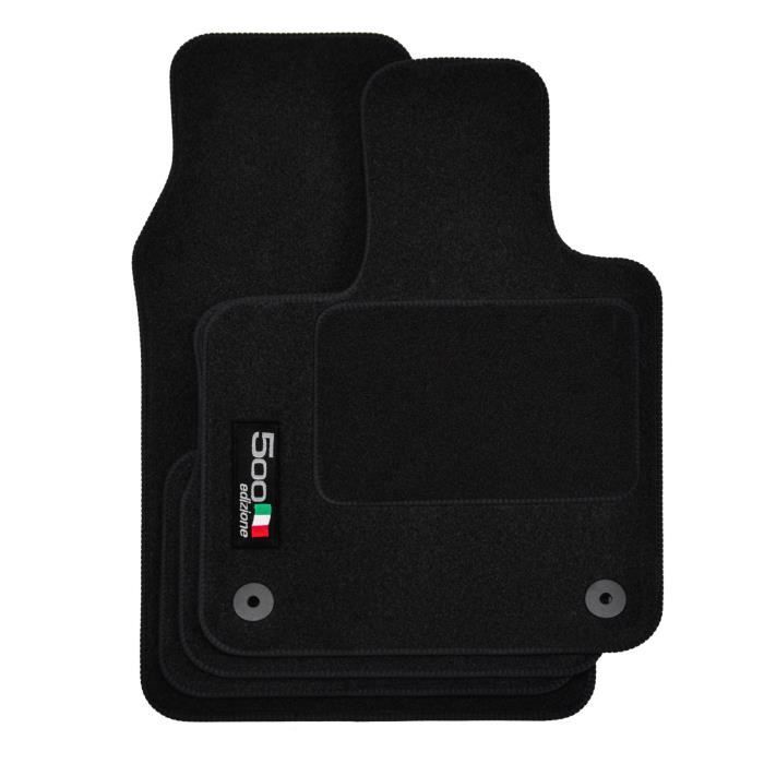 Tapis De Sol - Logo - Fiat 500e - Velours Noir - 4 Pièces - Antidérapant Et Imperméable