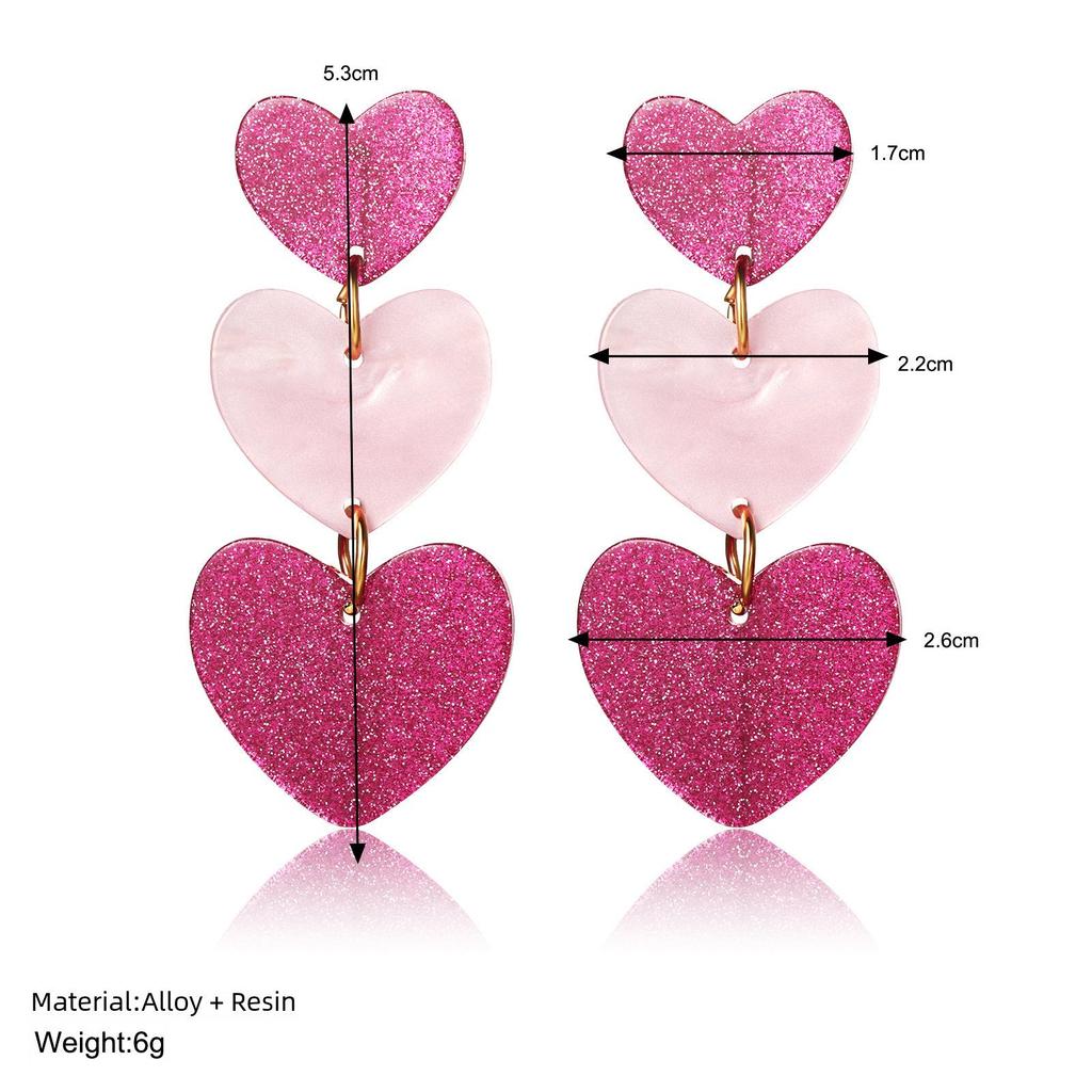 Cercei Roz cu Trei Straturi în Formă de Inimă, Lumină de Dragoste de Lux