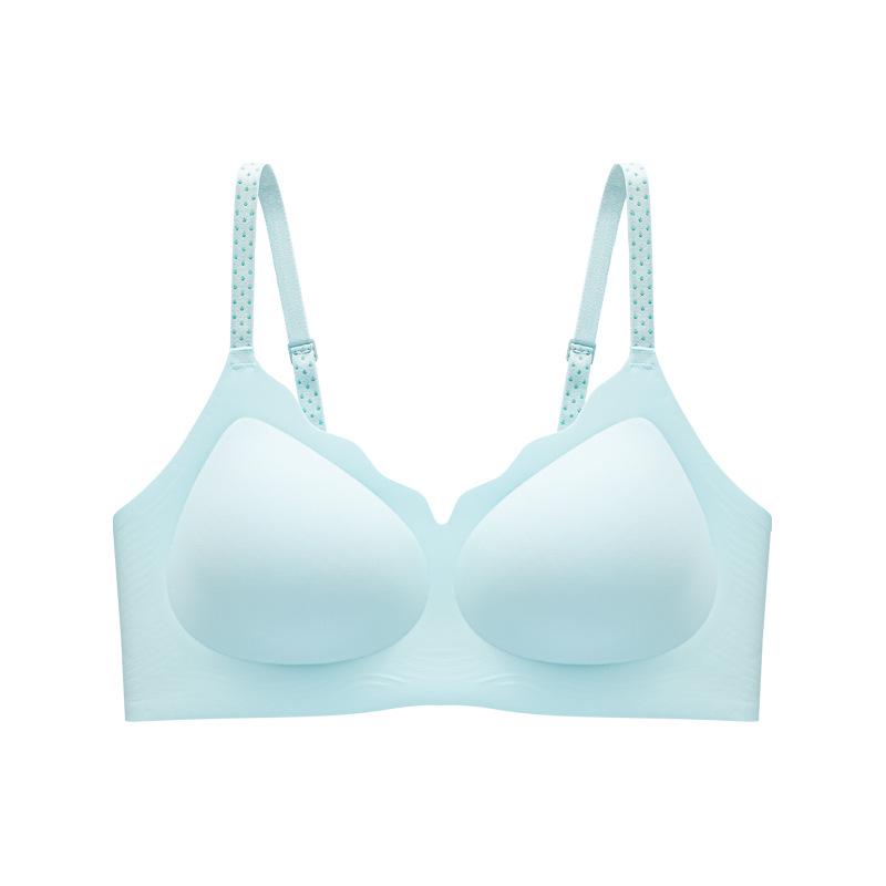 Splicing polka dots, breathable mesh, non-marking gathering, upper support, sub-breast fixing cup, comfortable bra