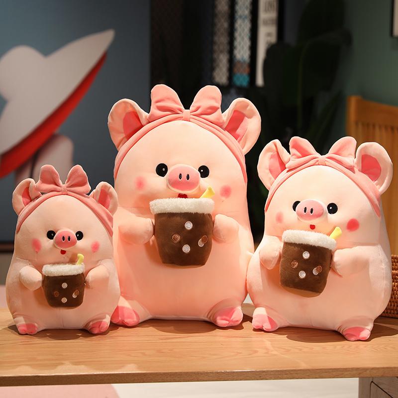 Kawaii Pink Pig Plush Toy Stuffed Animal Boba Pig Soft Doll Pillow Kids Toys Birthday Christmas Gift for Girl