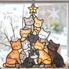 Cats Christmas Tree Suncatchers Colorful Glass Panel Suncatchers Decors Birthday Gift Women Stained Glass Window Hanging