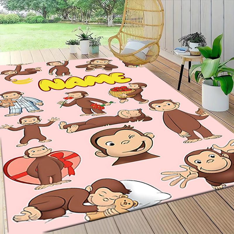 Custom Name Curious Monkey Adventures Carpet Rug Customizable Soft Washable Anti-Slip Home Living Room Sofa Mats Personalized Rug. 0909419