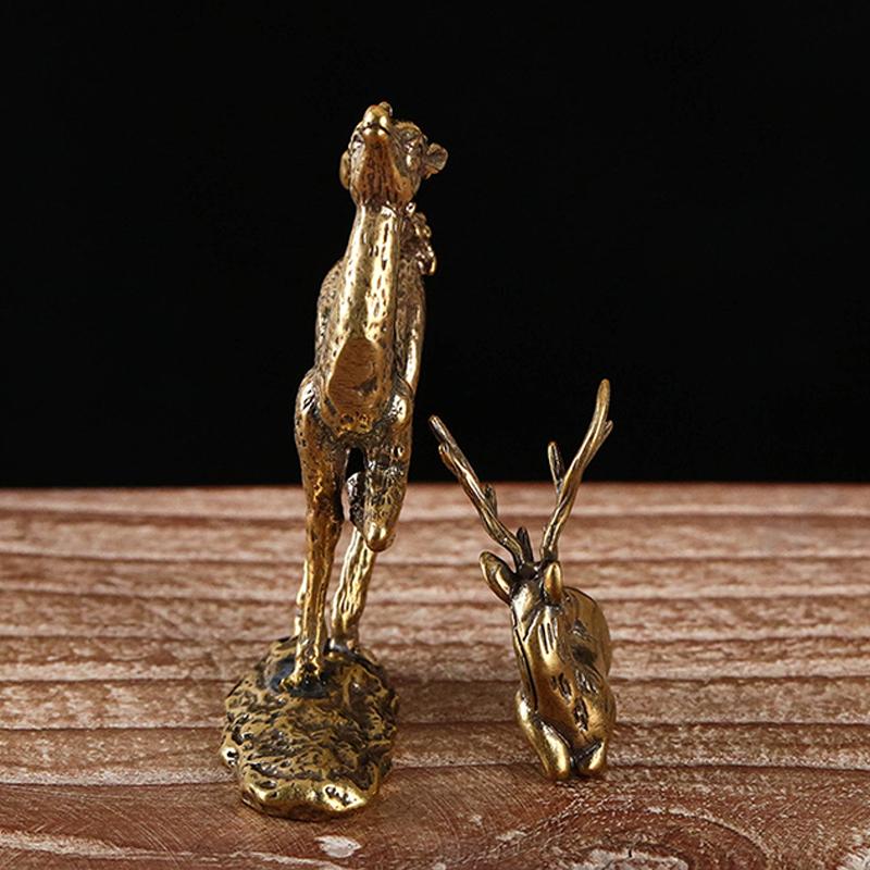 1Pc Retro Brass Elk Miniature Figurine Mini Deer Statue Home Desktop Ornament Decors Festival Decoration Accessories