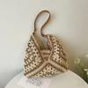 Color Block Straw Weaving Shoulder Bag Large Capacity Summer Beach Vacati Bag Underarm Bag Simple Urban Style Polyester Lining