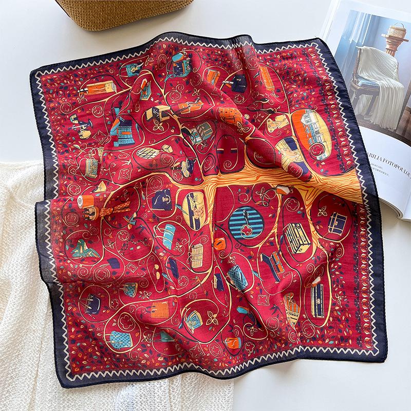 Summer thin silk cotton square scarf silk scarf 53 small square scarf Korean version retro literary breathable silk cotton scarf fashion headscarf 53cm
