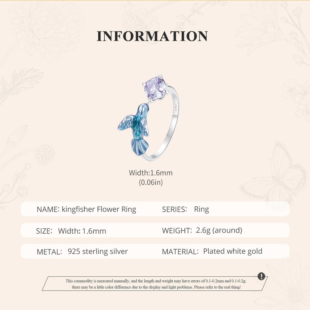 WOSTU Open Ring 925 Silver kingfisher Flower Ring for Women Girl Party Birthday Gift Fine Jewelry FNR540-E