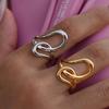 Stainless Steel Geometric Lines Opening Rings for Women Men Classic Glossy Hollow Waterproof Rings Banquet Jewelry Accessories