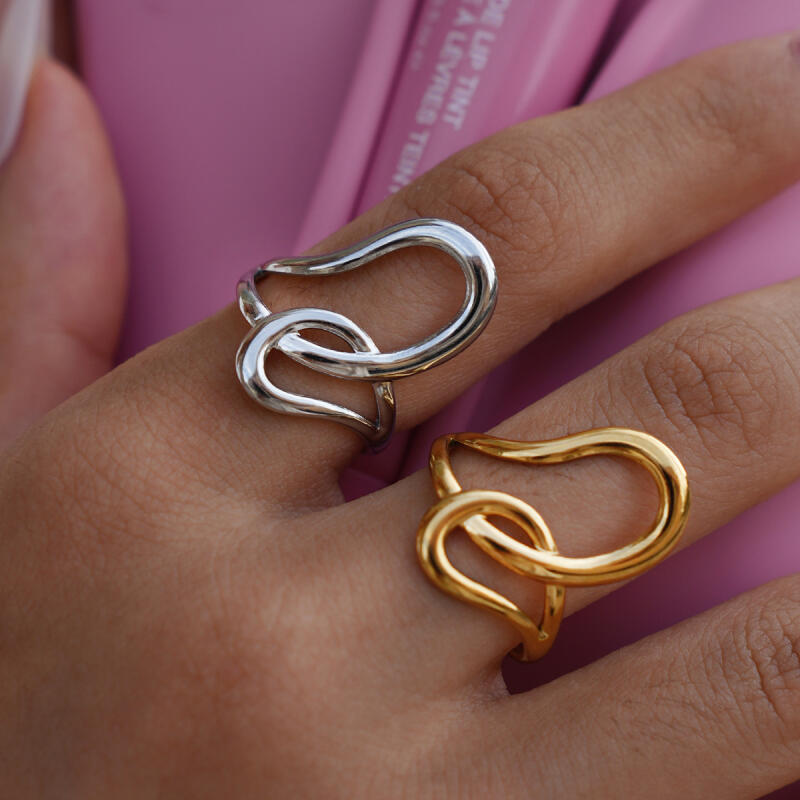 Stainless Steel Geometric Lines Opening Rings for Women Men Classic Glossy Hollow Waterproof Rings Banquet Jewelry Accessories