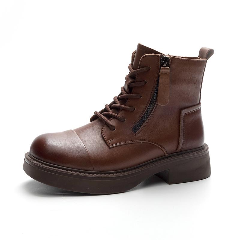 The first layer of cowhide short boots women's 2025 autumn and winter new retro leather British style square head women's Martin boots