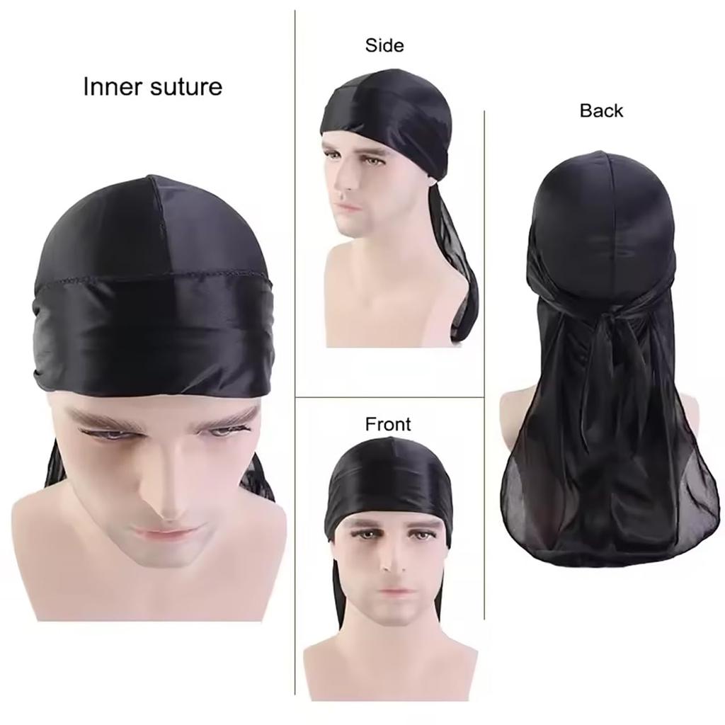 Seidiges Durag-Set für Männer und Frauen, Premium-Satin-Deluxe-Durag schwarz