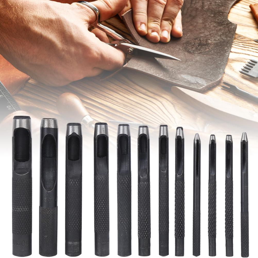 12KS DIY Děrovačka s dutým otvorem Kožedělná děrovací sada Nástroj na děrování kůže 1-10mm