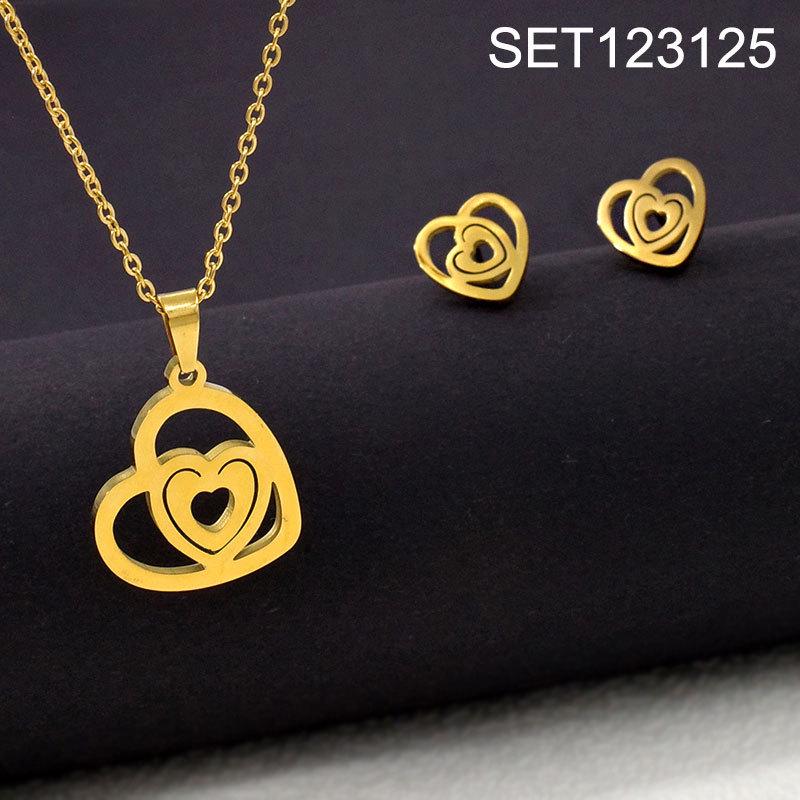 Women's Luxury Titanium Steel Necklace & Earring Set: EKG Coconut Tree & Heart Design, Non-Fading Jewelry