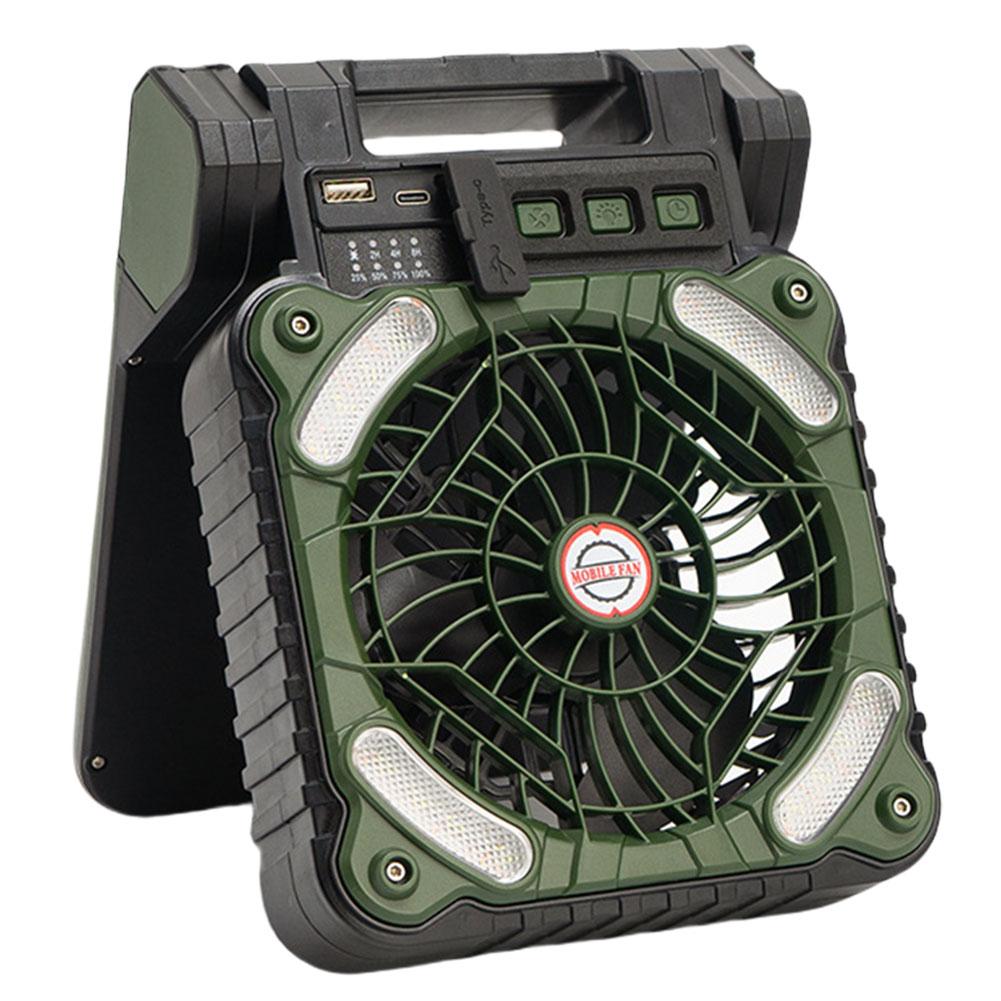Solar Portable Electric Fan with LED Light 5200mAh Solar Outdoor Tent Fan 4 Wind Speeds Solar Powered Camping Fan for Emergency