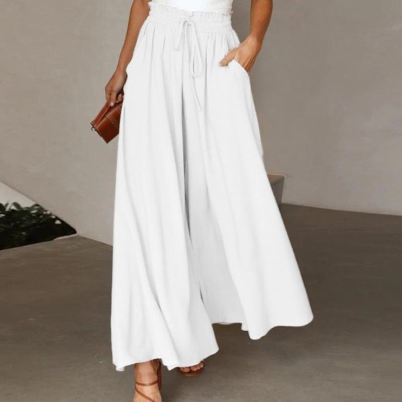 Women's Summer New Wide Leg Pants, Elastic High Waist Long Palazzo Trousers Casual Skirt Pants
