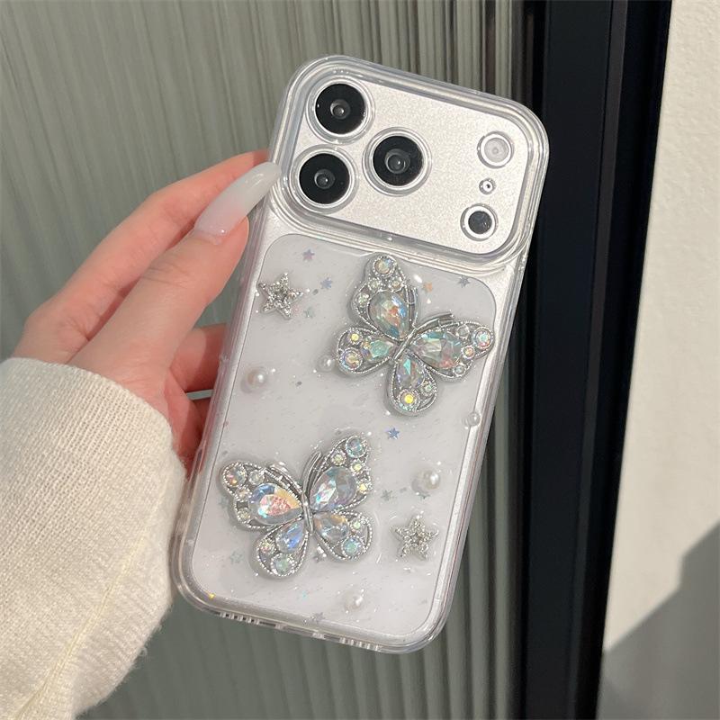 

Korean Style 3D Rhinestone Butterfly iPhone 17 Pro Max Case for Women s Anti-Fall Protection, Fits Apple 16 and 15, Transparent iPhone 17 Pro Max