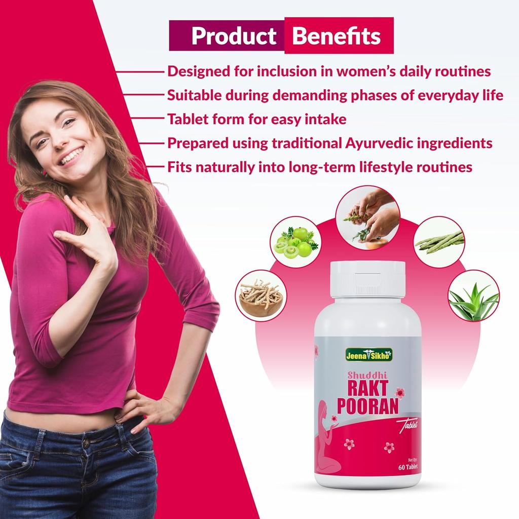 Jeena Sikho Rakt Pooran Tablets Ayurvedic Herbal Iron Support For Women Energy Wellness 60 Tablets Daily Care