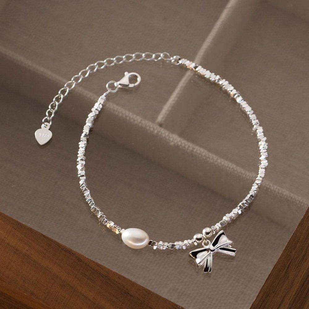 

Silver 925 Freshwater Pearl Ribbon Pendant Bracelet W103