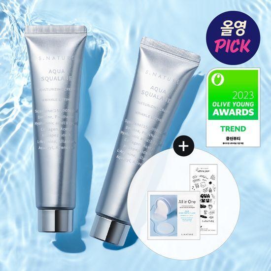 S.NATURE Aqua Squalane Moisturizing Cream 60ml Double Special (60ml+60ml+2 Calming Pads+sticker)
