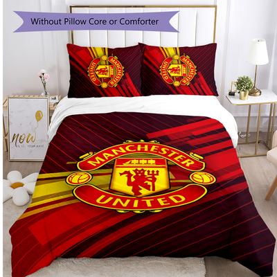 Juego de Ropa de Cama Estampado de Patrón del Manchester United de 3 Piezas Funda Nórdica y Fundas de Almohada Suaves Agradables para la Piel Lavables Juego para Todas las Estaciones Dormitorio