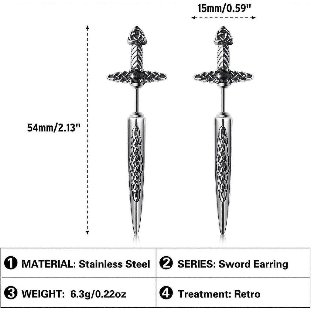 Stainless Steel Sword Stud Dangle Earrings for Men Women Gothic Punk Sword Earrings Jewelry
