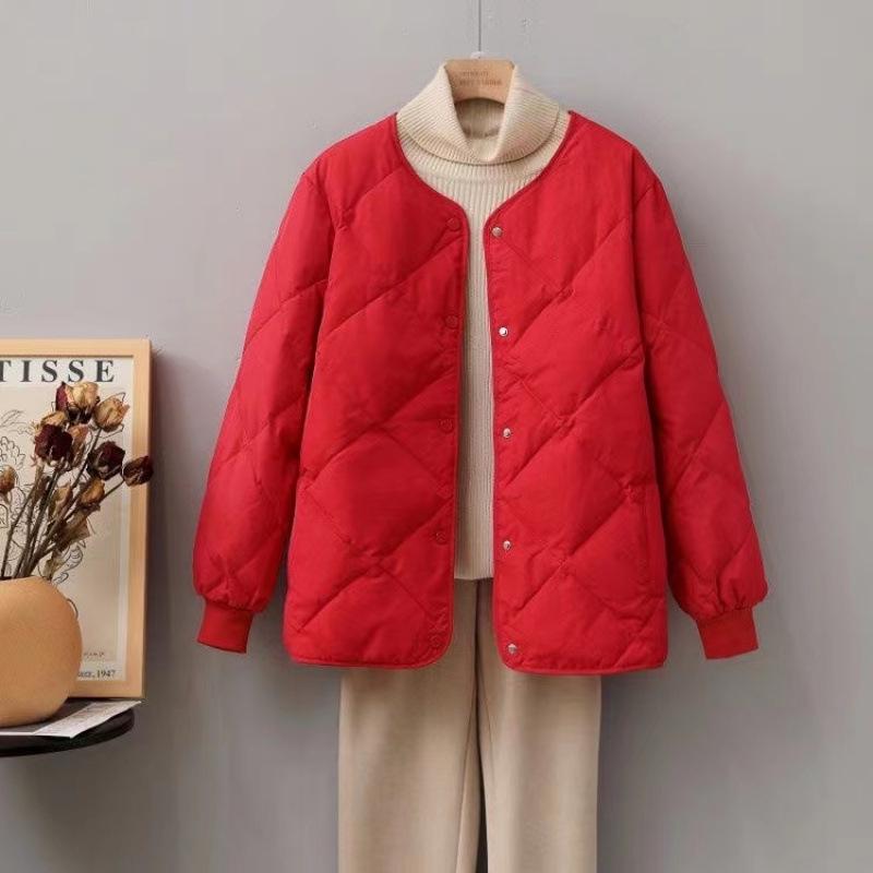2024 Autumn & Winter Women's Hong Kong Style Short Down Jacket - Diamond Pattern, Lightweight & Loose Fit