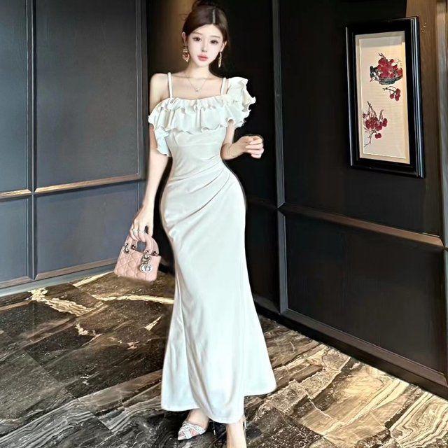 2025 Summer Elegant One-Shoulder Ruffle Dress: Pure Desire Style