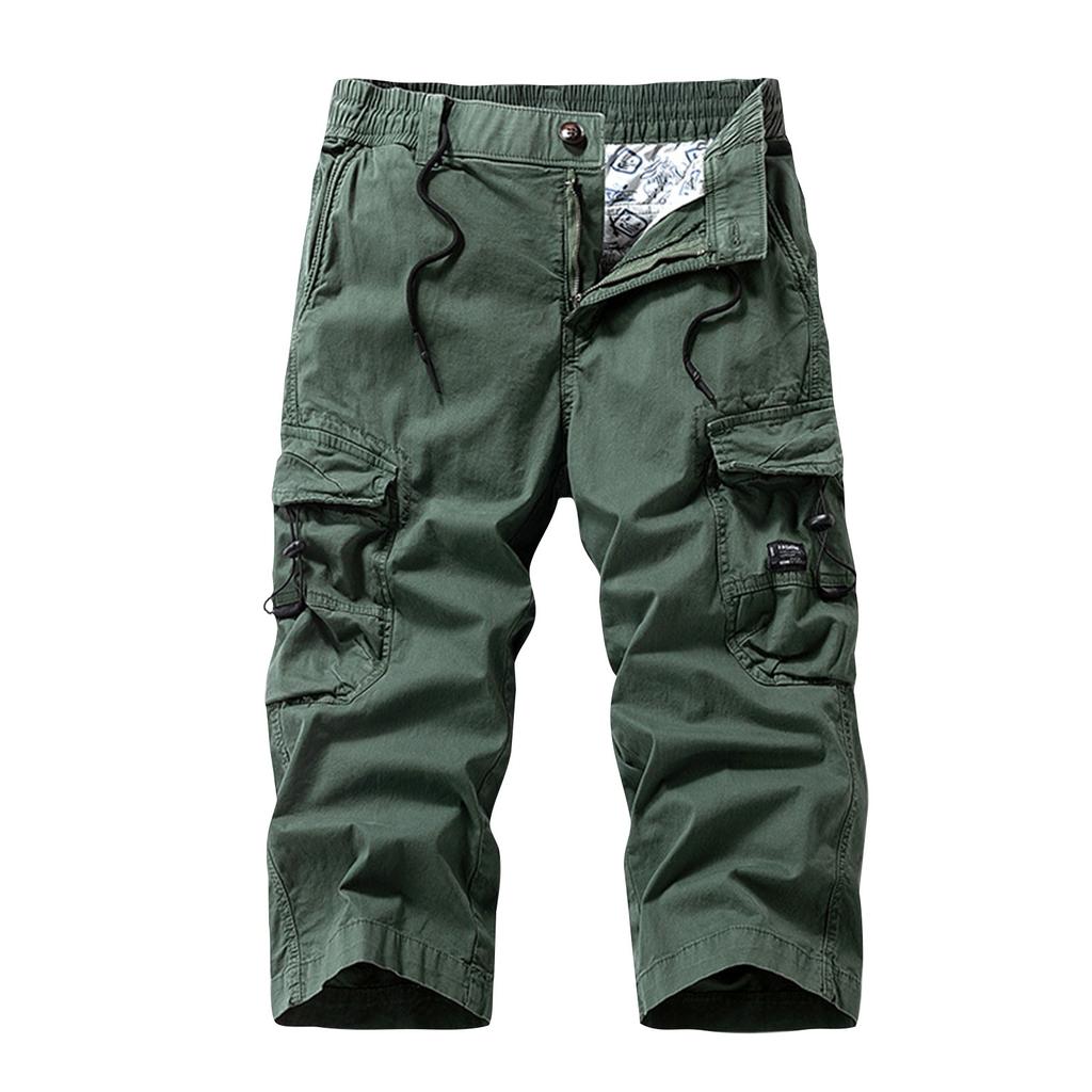 Men's Versatile Casual Functional Workwear Cropped Trousers Loose Straight Multi-pocket Pants