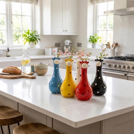 Multifunctional Resin Art Cute Polka Dot Giraffe Vase, Hand-painted Flower Creative Big-mouthed Animal Shaped Floral Container Holder for Home Living
