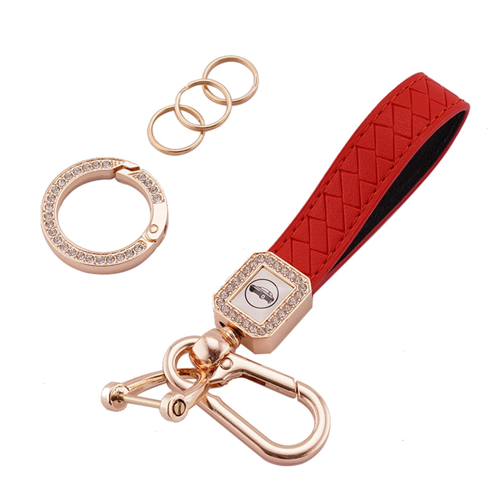 [EKALA] Universal leather car keychain anti-lost D-ring key fob allows Free size красный