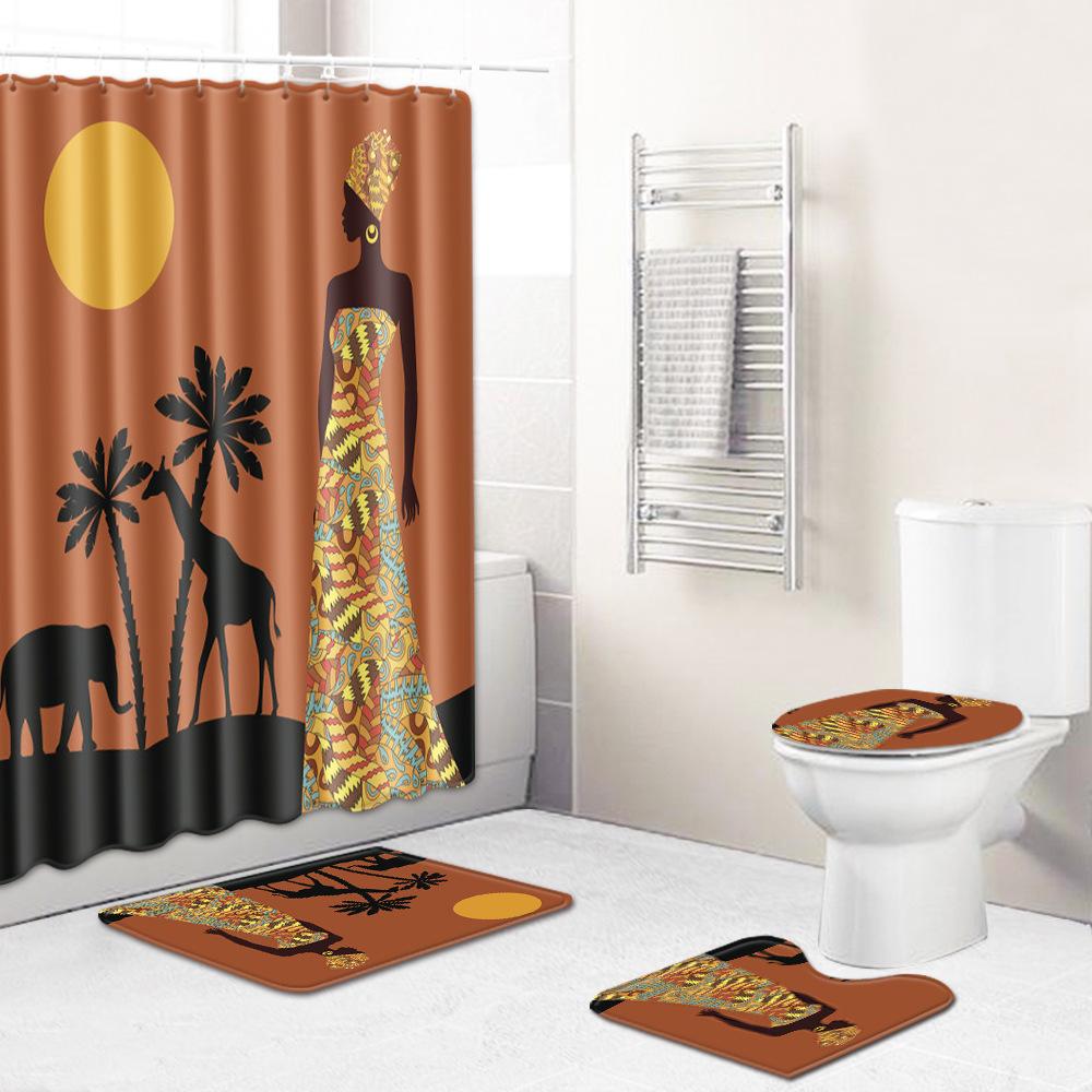 African American Women'S Bathroom Non-Slip Floor Mat, Shower Curtain Combination Carpet, European And American Wind Explosion Female Fixed Zhi