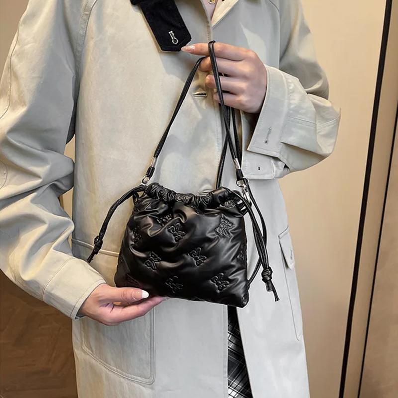 Fashion Butterfly Mini Crossbody Bags Drawstring Pu Leather Bucket Shoulder Bags Ladies Leisure Small Phone Handbags AVE