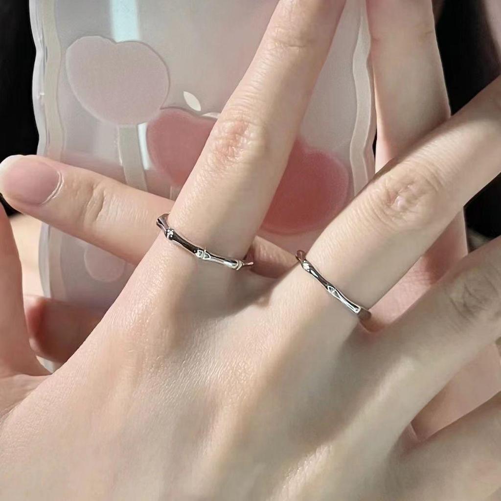 Silver-Plated Bamboo Joint Couple Rings - Easy Wear, Stylish Pair for Men and Women