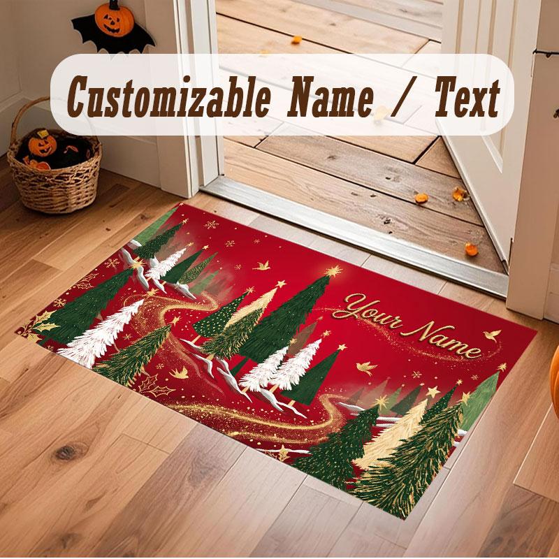 Mushroom Forest Theme Crystal Velvet Floor Rug Personalized Custom Name Text Warm Carpet Home Decoration