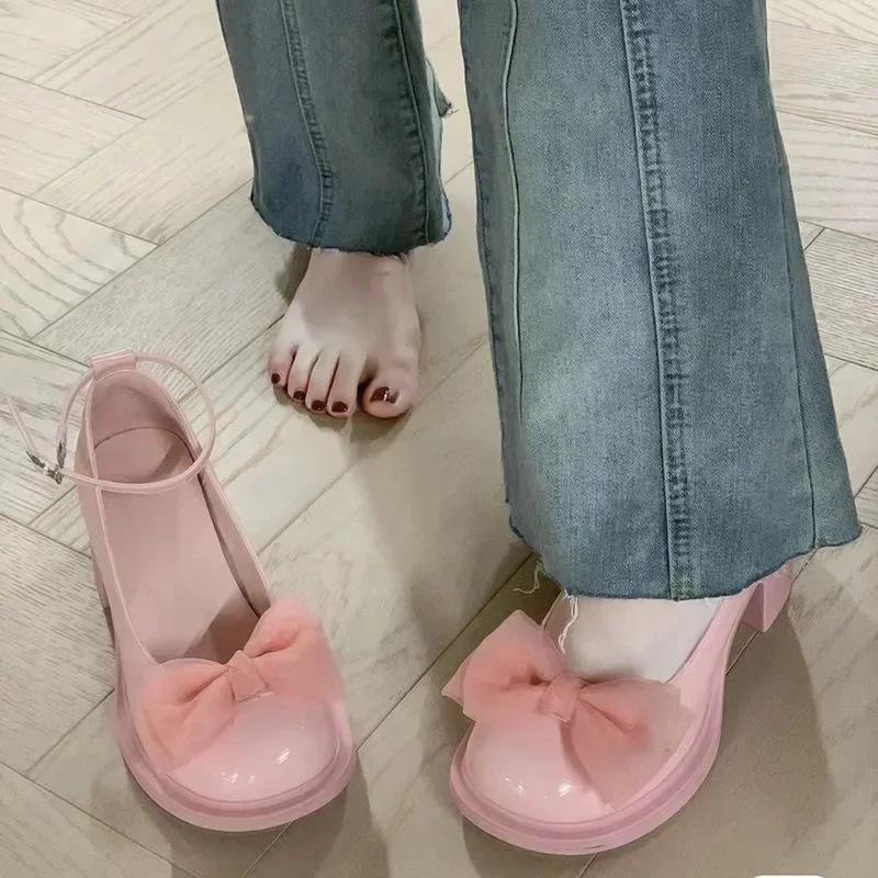 

Женская обувь 2025 весна Круглый носок Платформа Туфли Мэри Джейн Розовые Женские Кожаные Туфли Комфорт Квадратный каблук Туфли Zapatos Mujer 36 розовый