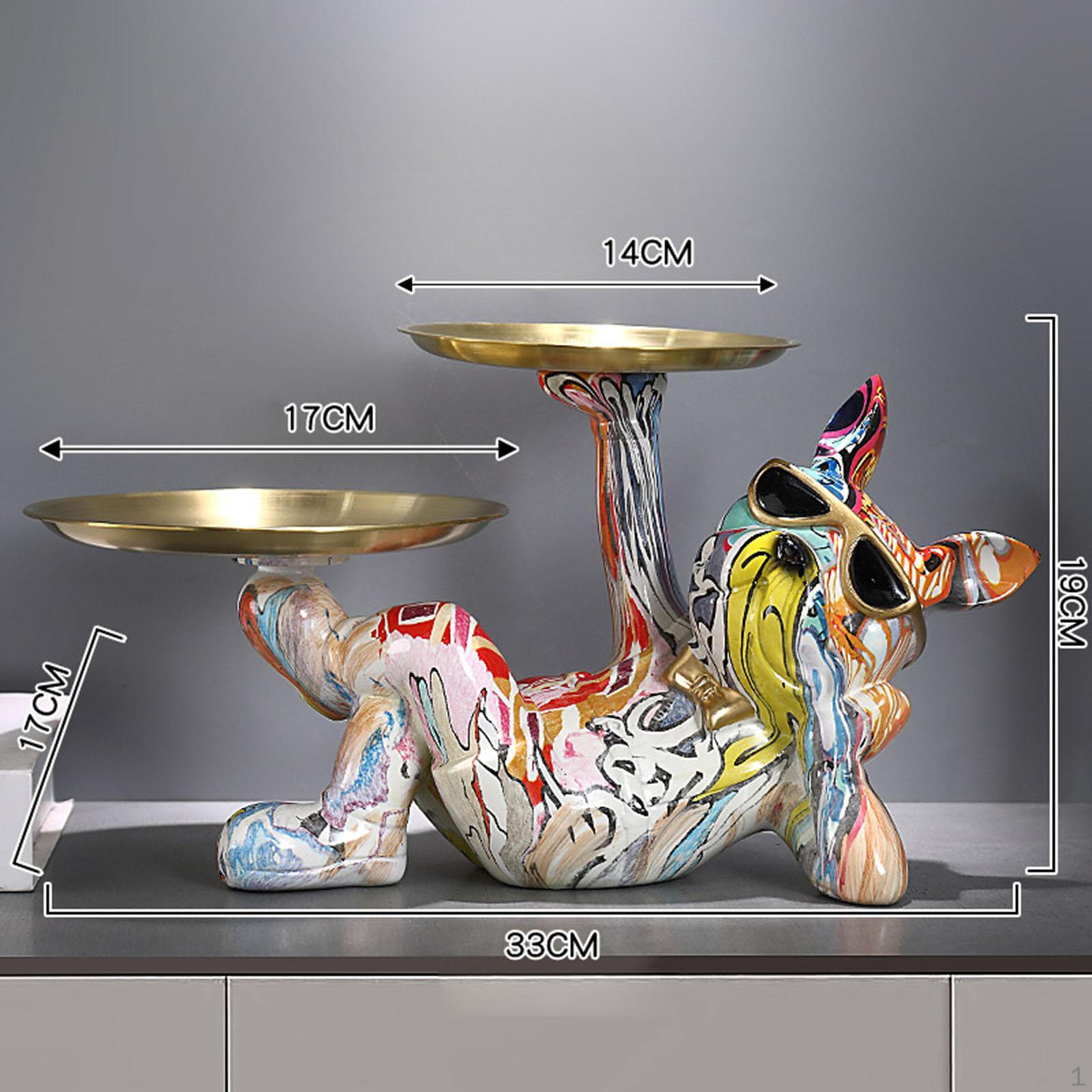 

Статуя бульдога с двумя лотками для хранения вещей для декора спальни, скульптура из смолы 33x19x17 см Style B