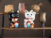 Lucky Cat Mount Fuji Left Paw Raised Ceramic Lucky Cat Fujiyama Auspicious Feng Shui Ornament Offering Box (M-SIZE White) / _ Maneki-neko (fj_M White)