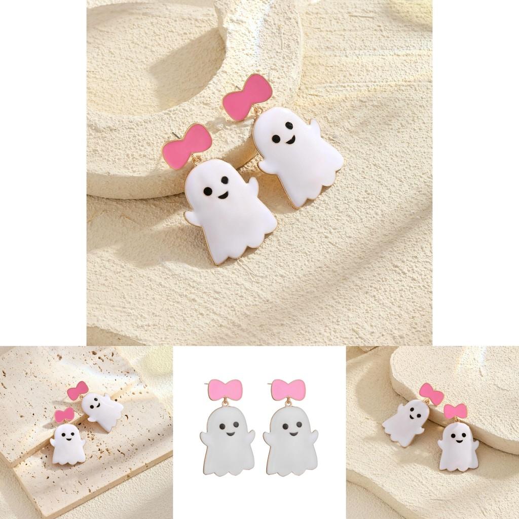 Urocze Kolczyki Duch z Wstążką Dla Kobiet Urocze Akcesoria Halloweenowe Ze Stopu