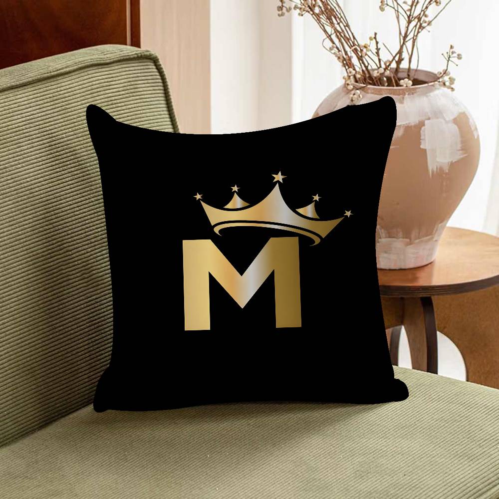 Black Golden Crown Printed Letter Pillowcase Toon Gift Cushion Cover Bedroom Home Sofa Chair Seat Decor Pillow Case